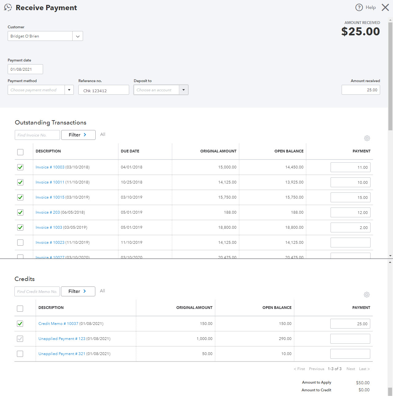 QBO Info about understanding which invoices credit memos were applied